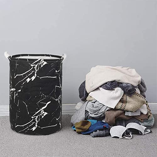 Laundry Baskets Collapsible Laundry Hamper Dirty Clothes Storage Bag Pattern Printed Waterproof Freestanding Large Capacity Organizer Bin with Handle (black marble)