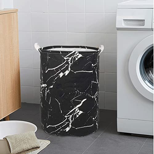 Laundry Baskets Collapsible Laundry Hamper Dirty Clothes Storage Bag Pattern Printed Waterproof Freestanding Large Capacity Organizer Bin with Handle (black marble)