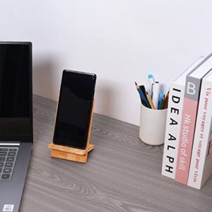 Mobile Stand Japanese Style Cellphone Holder Desktop Organizer Charging Station Compatible with All Smartphones Tablets Natural Bamboo Wood Portable Adjustable Angle (Plain)