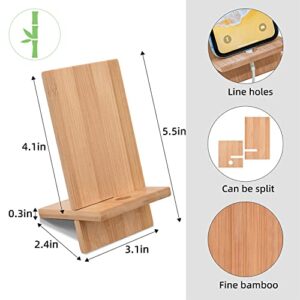 Mobile Stand Japanese Style Cellphone Holder Desktop Organizer Charging Station Compatible with All Smartphones Tablets Natural Bamboo Wood Portable Adjustable Angle (Plain)