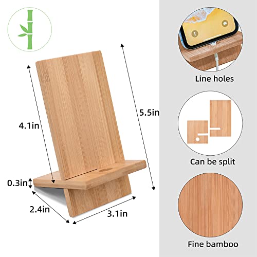 Mobile Stand Japanese Style Cellphone Holder Desktop Organizer Charging Station Compatible with All Smartphones Tablets Natural Bamboo Wood Portable Adjustable Angle (Plain)