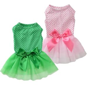 msnfoasm 2pack pet dog tutu skirt,dog tulle spliced with bow-knot dress for small girl dogs cats(green&pink 2xs)