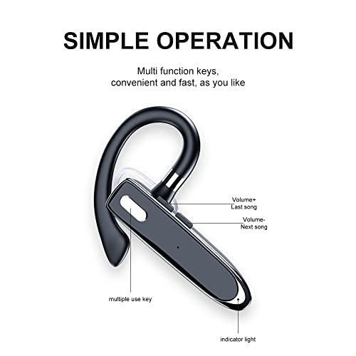 SZYCD Single Ear Bluetooth Earpiece V5.0 Wireless Headset,Long Time Standby Handsfree CVC 6.0 Noise Cancelling with Mic for iPhone Android Samsung Laptop Trucker Driver (Black)