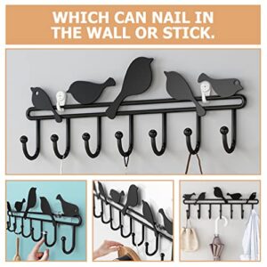 LIFKOME Vintage Wall- Mounted Coat Rack with 7 Hooks, 5 Birds Wall Mount Key Holder, Black Metal Key Rack Hanger, Multi- Hanger Hook for Kitchen Bathroom Bedroom Hallway