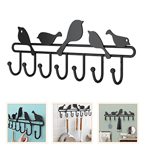 LIFKOME Vintage Wall- Mounted Coat Rack with 7 Hooks, 5 Birds Wall Mount Key Holder, Black Metal Key Rack Hanger, Multi- Hanger Hook for Kitchen Bathroom Bedroom Hallway