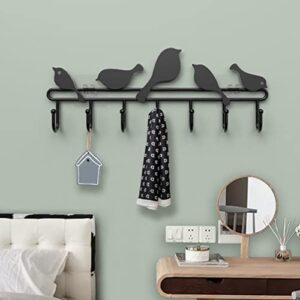 LIFKOME Vintage Wall- Mounted Coat Rack with 7 Hooks, 5 Birds Wall Mount Key Holder, Black Metal Key Rack Hanger, Multi- Hanger Hook for Kitchen Bathroom Bedroom Hallway