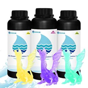 mika3d abs like uv curing transparent 3d resin bundle, clear yellow/green/purple abs-like 3d printer tough high precise resin, for lcp/dlp printing, 3 bottles total 1.5kgs high tough clear 3d resin