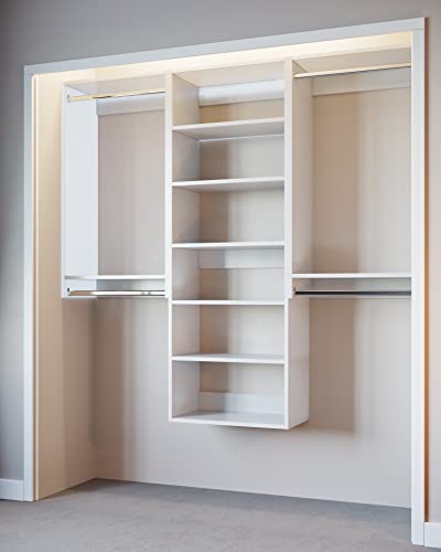 Closet Kit with Hanging Rods & Shelves - Corner Closet System - Closet Shelves - Closet Organizers and Storage Shelves (White, 75 inches Wide) Closet Shelving