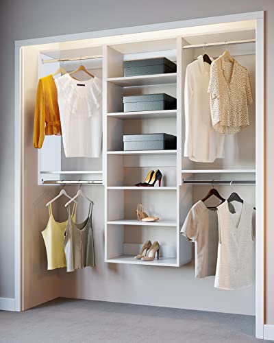 Closet Kit with Hanging Rods & Shelves - Corner Closet System - Closet Shelves - Closet Organizers and Storage Shelves (White, 75 inches Wide) Closet Shelving