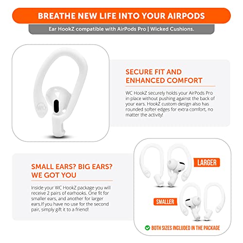 WC HookZ Combo Pack - Upgraded Over-Ear Hooks for AirPods Pro - 2 Pairs of Large & Small Size Included in Package Made by Wicked Cushions | Winter White & Mixed Marble