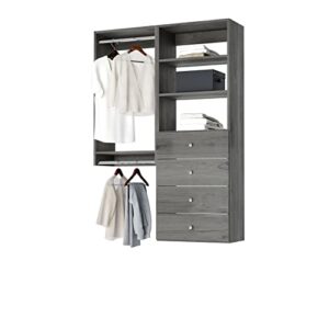 closet kit with hanging rods, shelves & drawers - corner closet system - closet shelves - closet organizers and storage shelves (grey, 54 inches wide) closet shelving