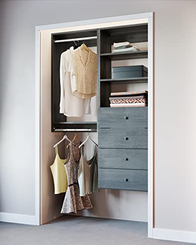 Closet Kit with Hanging Rods, Shelves & Drawers - Corner Closet System - Closet Shelves - Closet Organizers and Storage Shelves (Grey, 54 inches Wide) Closet Shelving