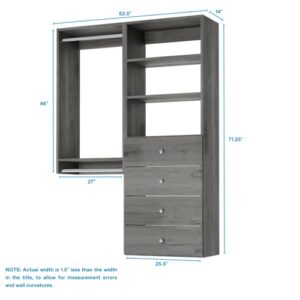 Closet Kit with Hanging Rods, Shelves & Drawers - Corner Closet System - Closet Shelves - Closet Organizers and Storage Shelves (Grey, 54 inches Wide) Closet Shelving