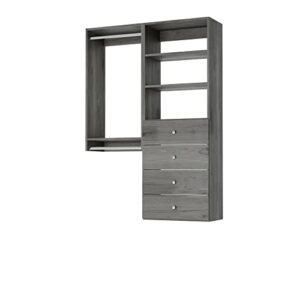 Closet Kit with Hanging Rods, Shelves & Drawers - Corner Closet System - Closet Shelves - Closet Organizers and Storage Shelves (Grey, 54 inches Wide) Closet Shelving