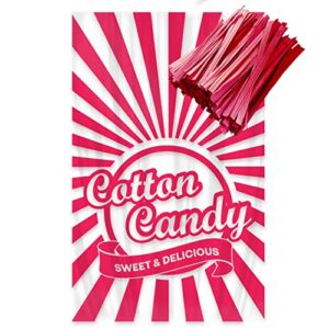 cotton candy bags with ties (100 count), clear bags for cotton candy with print, prefect for carnivals and parties. 11.5x18.5 inches (red)
