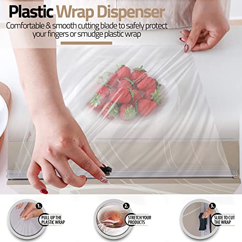 Bamboo Plastic Wrap Dispenser with Cutter| Saran Wrap Dispenser with Cutter + Rubber Foot Pads| UV Printed Aluminum Foil Dispenser with Cutter| Cling Wrap Dispenser with Cutter and Embedded Magnets