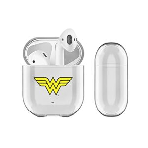 head case designs officially licensed wonder woman dc comics classic logos clear hard crystal cover compatible with apple airpods 1 1st gen / 2 2nd gen charging case