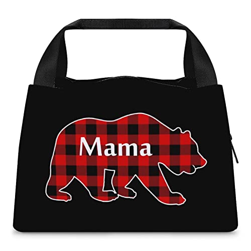 Plaid Mama Bear Insulated Lunch Bag Thermal Lunch Tote Box Handbag For Work Office Picnic