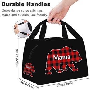 Plaid Mama Bear Insulated Lunch Bag Thermal Lunch Tote Box Handbag For Work Office Picnic