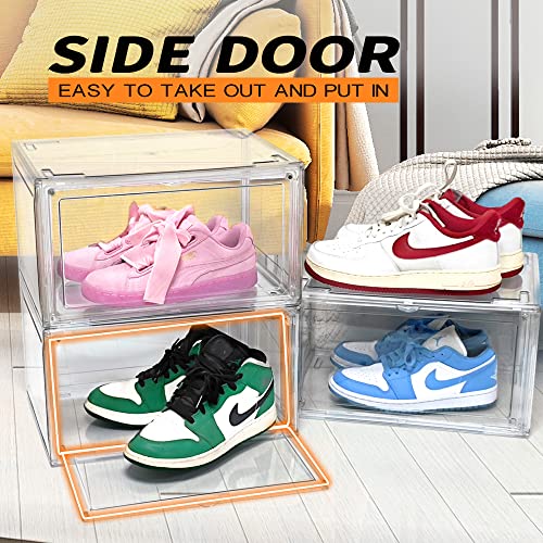 DAYOOH Shoe Boxes Clear Plastic Stackable Clear Sneaker Acrylic Sneaker Display Case Magnetic Shoe Organizer Containers with Lids Caja De Zapatos Transparente - 10Pack Size 15