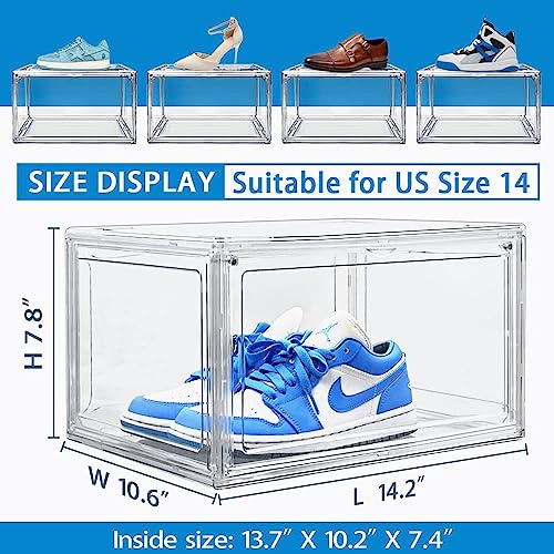 DAYOOH Shoe Boxes Clear Plastic Stackable Clear Sneaker Acrylic Sneaker Display Case Magnetic Shoe Organizer Containers with Lids Caja De Zapatos Transparente - 10Pack Size 15