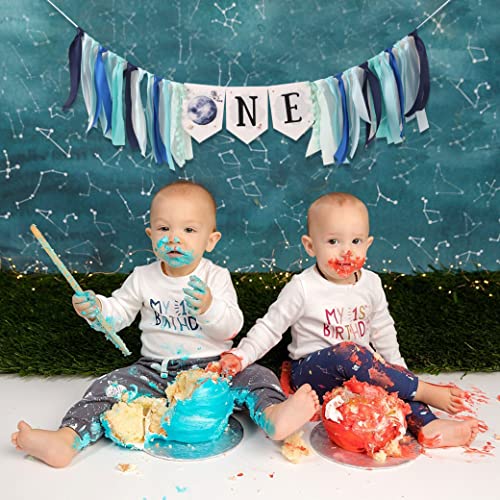 Outer Space Planets High Chair Banner - Astronaut Rocket 1st Birthday Boy High Chair ONE Banner - First Trip Around the Sun Party Decor (OUTER SPACE HF)