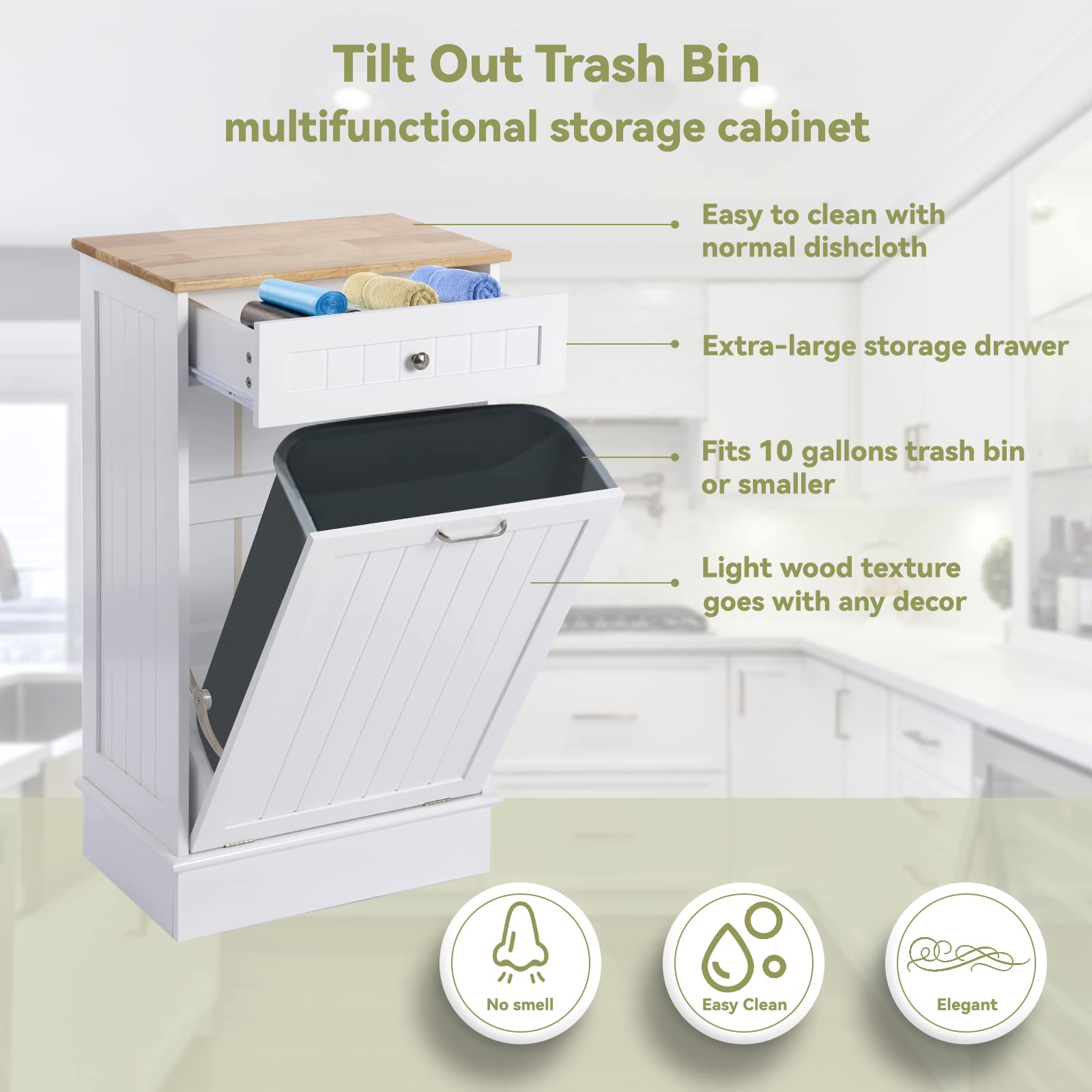 LOUVIXA Tilt Out Trash Bin Cabinet Dog Proof Trash Can Holder Kitchen Island with Garbage Bin or Tilt Out Laundry Hamper (White)