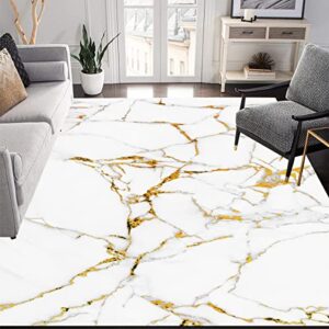 Luxury White Gold Marble Area Rugs 5x7 Modern Abstract Soft Thick Carpet for Living Room Bedroom Chic Boho Dining Room Rugs Art Decor Home Office Floor Rug Non-Slip Runner Rug