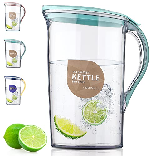 Berglander Fridge Door Water Pitcher With Lid Perfect for Making Tea, Juice And Cold Drink, 71 OZ Water Jug Made of Clear PET, No Smell Clear Fiber Glass Carafe BPA free