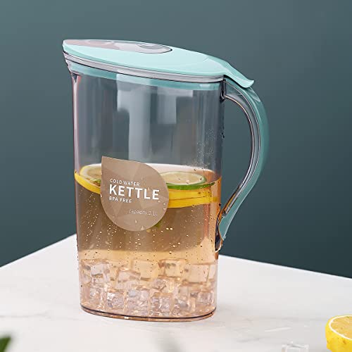 Berglander Fridge Door Water Pitcher With Lid Perfect for Making Tea, Juice And Cold Drink, 71 OZ Water Jug Made of Clear PET, No Smell Clear Fiber Glass Carafe BPA free
