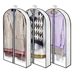 OUPAI 40" Garment Bags for Hanging Clothes Closet Storage with 4" Gussets, Clear Clothes Protectors for Hanging Clothes Suit Cover for Coats, Shirts, Sweaters Storage (White,3 Packs)