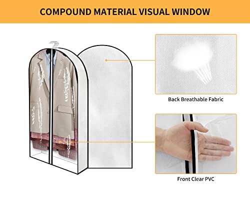 OUPAI 40" Garment Bags for Hanging Clothes Closet Storage with 4" Gussets, Clear Clothes Protectors for Hanging Clothes Suit Cover for Coats, Shirts, Sweaters Storage (White,3 Packs)