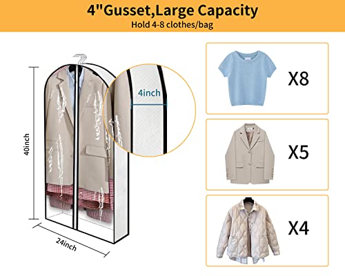 OUPAI 40" Garment Bags for Hanging Clothes Closet Storage with 4" Gussets, Clear Clothes Protectors for Hanging Clothes Suit Cover for Coats, Shirts, Sweaters Storage (White,3 Packs)