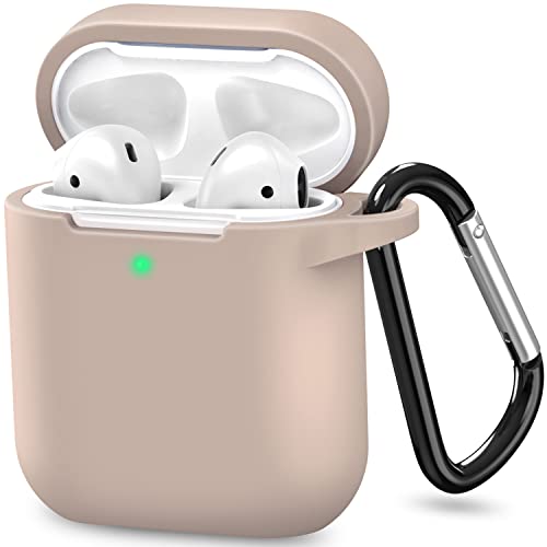 ATUAT AirPods Case Cover, Full Protective Soft Silicone Case Accessories with Keychain for Apple AirPods 1st 2nd Generation Charging Case, Front LED Visible, Tan Brown