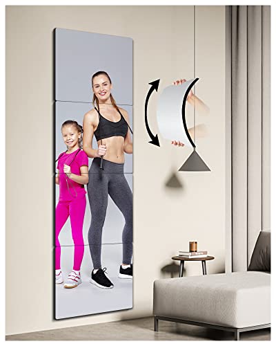 nosplit Unbreakable Gym Mirrors for Home Wall,Kids Safe Shatterproof Full Length Workout Extra Thick1/8 48''x12'',Child Acrylic Plastic Non Glass Long Body Mirror, Bedroom Door Tiles, Silver