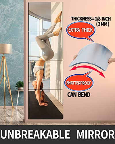 nosplit Unbreakable Gym Mirrors for Home Wall,Kids Safe Shatterproof Full Length Workout Extra Thick1/8 48''x12'',Child Acrylic Plastic Non Glass Long Body Mirror, Bedroom Door Tiles, Silver