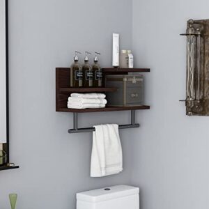 LAPTAIN 3-Tier Bathroom Shelf Wall Mounted, Retro Wood Shelf with Towel Bar, Utility Storage Shelf Rack for Bathroom Kitchen Bedroom Living Room, 24 inch