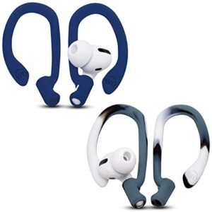 wc hookz combo pack - upgraded over-ear hooks for airpods pro - 2 pairs of large & small size included in package made by wicked cushions | navy blue & mixed marble