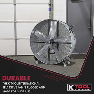 K Tool International 77760; 60” Belt Drive Drum Fan, Ideal for Warehouses and Barns, 4 Casters for Easy Mobility Around the Shop or Garage, High Velocity 2 Speed Motor Produces 22,100 Max CFM, Gray