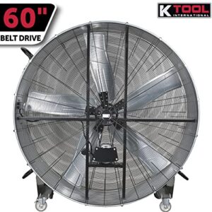 K Tool International 77760; 60” Belt Drive Drum Fan, Ideal for Warehouses and Barns, 4 Casters for Easy Mobility Around the Shop or Garage, High Velocity 2 Speed Motor Produces 22,100 Max CFM, Gray