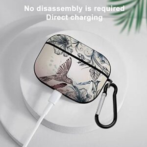 Beautiful Hummingbird Flowers Pattern Airpods Pro Case Bluetooth Fashion Portable Shockproof and Anti-Scratch Headphone Charging Case Protective Case for Airpods Pro with Keychain Chain Gift Unisex