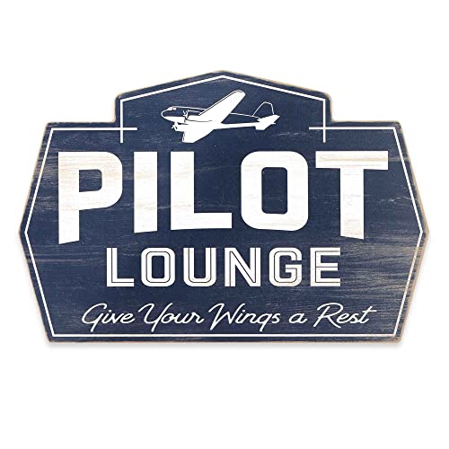 Pilot Lounge Give Your Wings a Rest Wood Wall Decor - Vintage Pilot Lounge Sign for Man Cave, Office or Garage