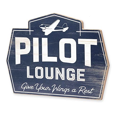 Pilot Lounge Give Your Wings a Rest Wood Wall Decor - Vintage Pilot Lounge Sign for Man Cave, Office or Garage