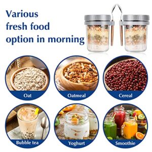 Overnight Oats Jars with Spoon and Lid 16 oz [2 Pack], Airtight Oatmeal Container with Measurement Marks, Mason Jars with Lid for Cereal On The Go Container (2pcs grey)