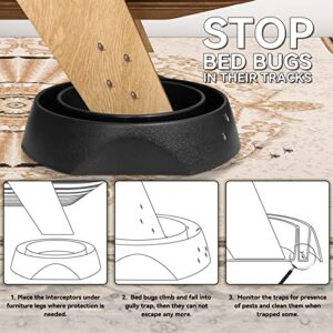 Bed Bug Interceptors with Anti Skid Pads | Bed Bug Trap | Bed Bug Traps and Detectors | Bed Bug Traps for Bed (Black-8 Pcs)