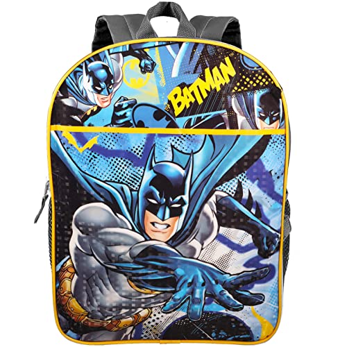 Detective Store Batman Backpack and Lunch Bag for Boys Girls Kids -- 5 Pc Bundle with 16'' Batman School Backpack Bag, Lunch Box, Water Bottle, and More | Batman School Supplies