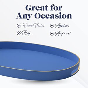 American Atelier Blue Serving Tray with Gold Trimming | Oval Serving Tray with Handles | Trays for Serving Food, Coffee, Tea, and More | Classic Oval Coffee Table Tray in Cobalt Blue