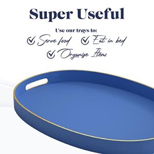 American Atelier Blue Serving Tray with Gold Trimming | Oval Serving Tray with Handles | Trays for Serving Food, Coffee, Tea, and More | Classic Oval Coffee Table Tray in Cobalt Blue