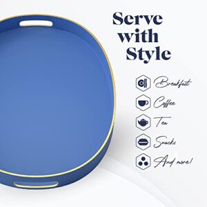 American Atelier Blue Serving Tray with Gold Trimming | Oval Serving Tray with Handles | Trays for Serving Food, Coffee, Tea, and More | Classic Oval Coffee Table Tray in Cobalt Blue