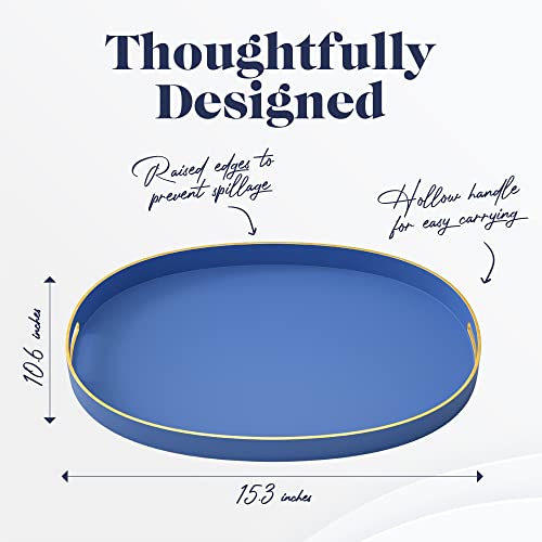 American Atelier Blue Serving Tray with Gold Trimming | Oval Serving Tray with Handles | Trays for Serving Food, Coffee, Tea, and More | Classic Oval Coffee Table Tray in Cobalt Blue